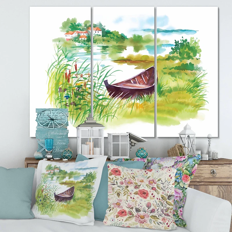 Designart - Rural Green Landscape With Boat