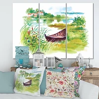 Designart - Rural Green Landscape With Boat