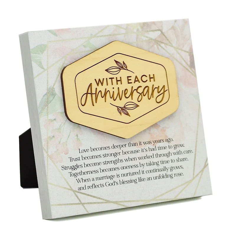 With Each Anniversary Meadow Wood Plaque