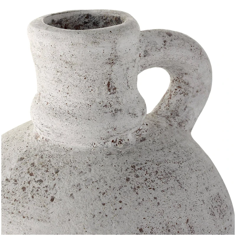 22" Cream Ceramic Antique Style Textured Vase with Curved Handle