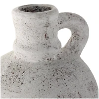 22" Cream Ceramic Antique Style Textured Vase with Curved Handle