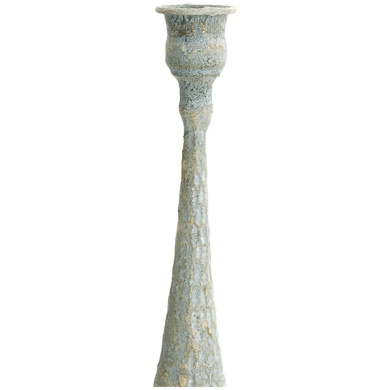 Light Blue Metal Textured Tapered Candle Holder Set