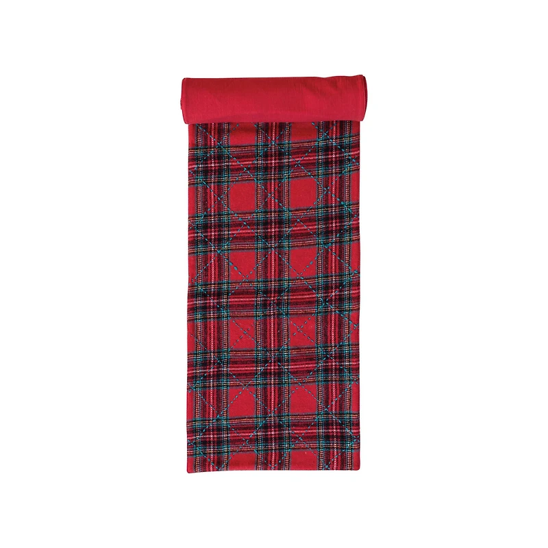 Hello Honey® 108" Red & Green Plaid Brushed Cotton Flannel Quilted Table Runner