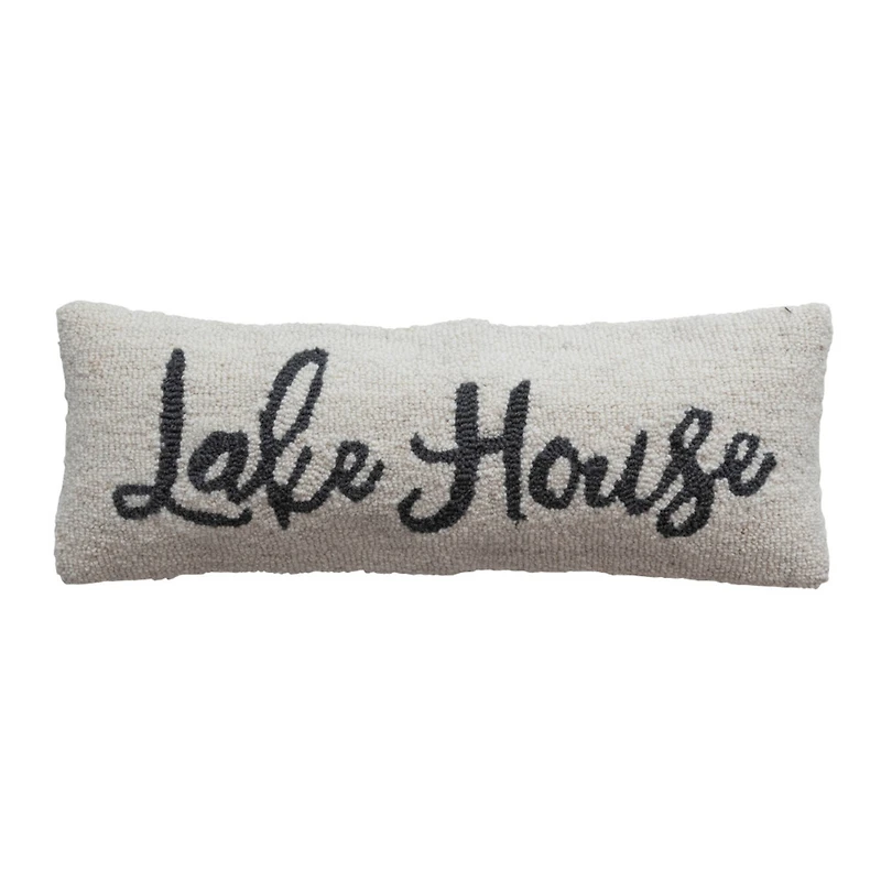 Hello Honey® Cream & Navy Embroidered Lake House Wool & Cotton Lumbar Pillow