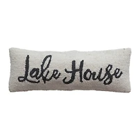Hello Honey® Cream & Navy Embroidered Lake House Wool & Cotton Lumbar Pillow