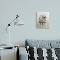 Stupell Industries Fluffy Sheep Farm Animal Beige Tan Painting Wood Wall Plaque