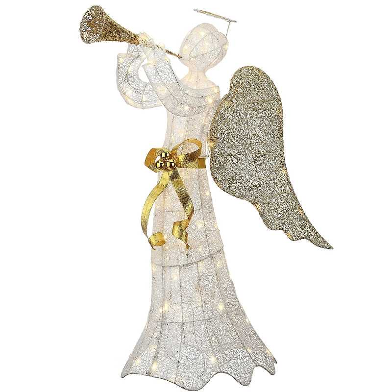 51" Pre-Lit LED Gold & White Trumpeting Angel
