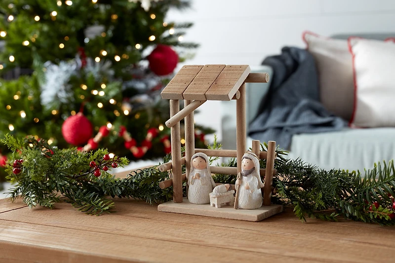 9" Wooden Creche Nativity Scene