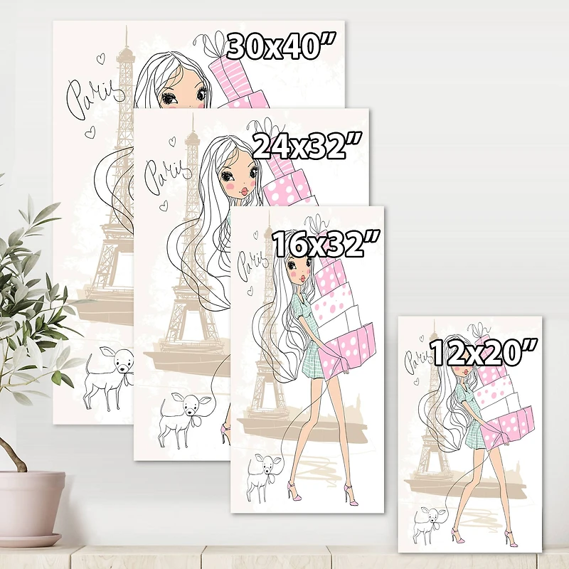 Designart - Young Girl With Shopping Boxes In Paris