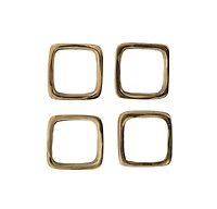 Hello Honey® Brass Finished Square Metal Napkin Rings with Leather Tie Set