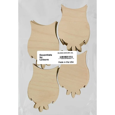 Essentials by Leisure Arts 24 Pack 2.38" x 3.75" Owl Flat Wood Shape