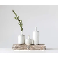 Hello Honey® 9.5" Cream Stoneware Vase with Green Undertones & Reactive Glaze Finish