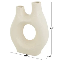 12" Beige Paper Mache Abstract Rounded Vase with Double Openings