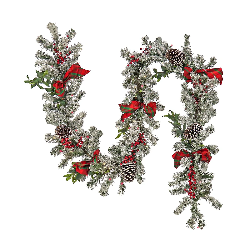 9ft. General Store Snowy Garland with LED Lights & Bows