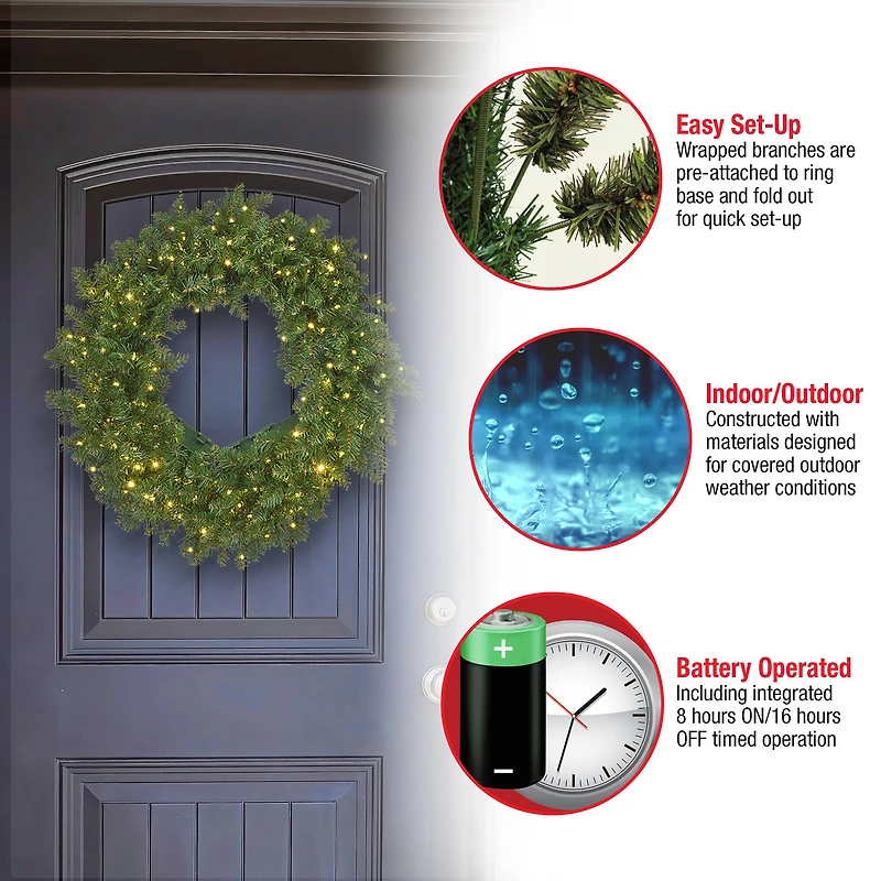 24" Kingswood® Fir Wreath with 250ct. Warm White Battery Operated LED Infinity™ Lights