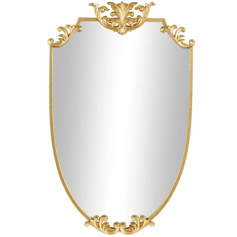 21" x 34" Gold Metal Shield Wall Mirror with Floral Embellishment