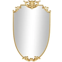 21" x 34" Gold Metal Shield Wall Mirror with Floral Embellishment