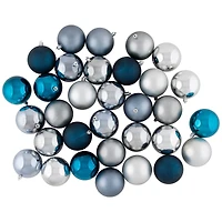 Shatterproof 2-Finish Christmas Ball Ornaments - 3.25" (80mm) - Blue and Silver - 32ct