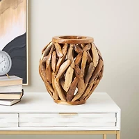 15.5" Brown Teak Wood Handmade Live Edge Tree Branch Vase