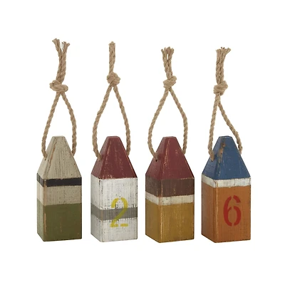 10" Multicolored Wood Coastal Buoy Sculpture Set