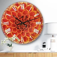 Designart Orange Abstract Flower Design Traditional Wall Clock