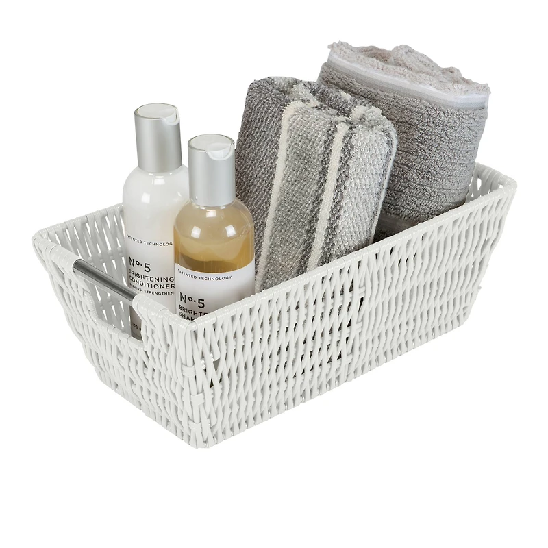 Simplify Small White Shelf Storage Rattan Tote Basket
