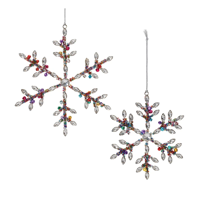 Rainbow Beaded Snowflake Ornament Set