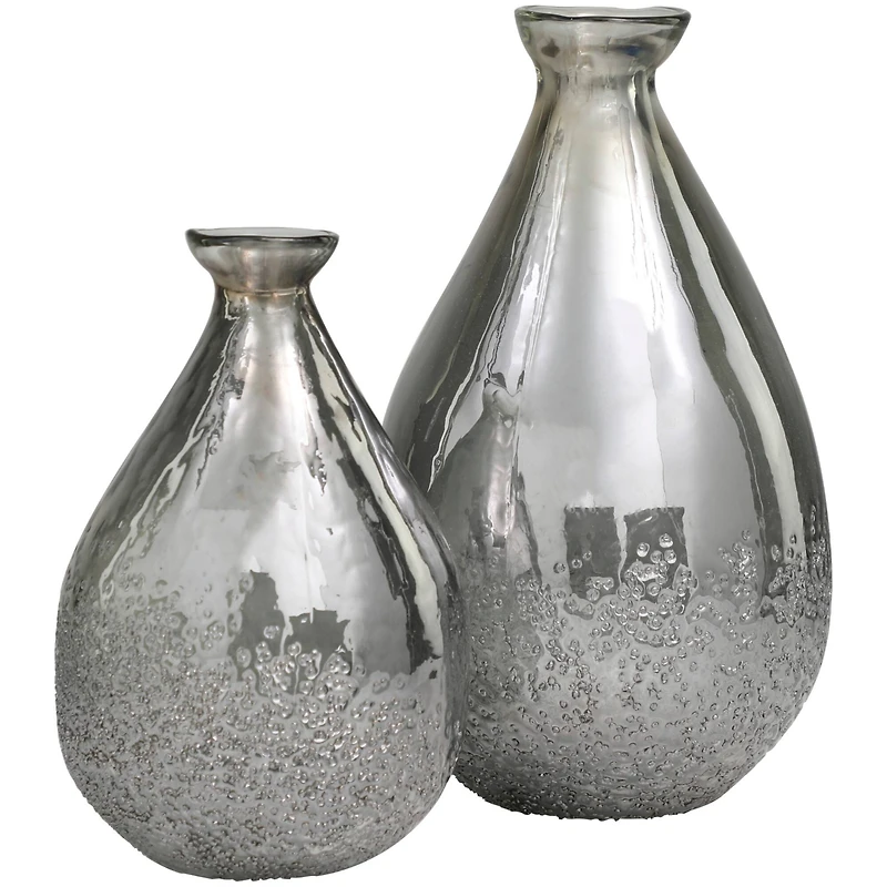 Gray Glass Textured Teardrop Vase Set