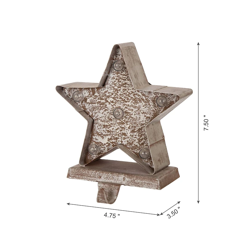 Glitzhome® 8" Marquee LED Star Wooden & Metal Stocking Holder Set