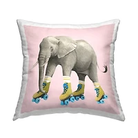 Stupell Industries Quirky Elephant Roller Skating Retro Pink Throw Pillow 18" x 18"