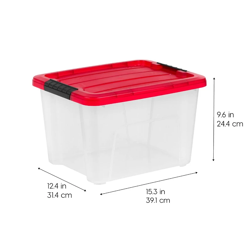 IRIS® 20.5qt. Clear Holiday Storage Boxes with Red Buckle Lids, 4ct.
