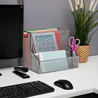 Mind Reader Network Collection Silver Metal Mesh 4-Compartment Desktop Organizer