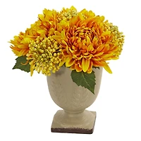 12" Yellow Mum Arrangement in Decorative Planter