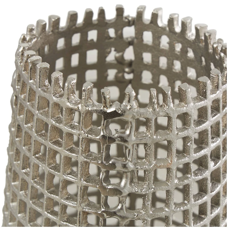 29" Silver Aluminum Tall Grid Inspired Vase with Open Frame Design