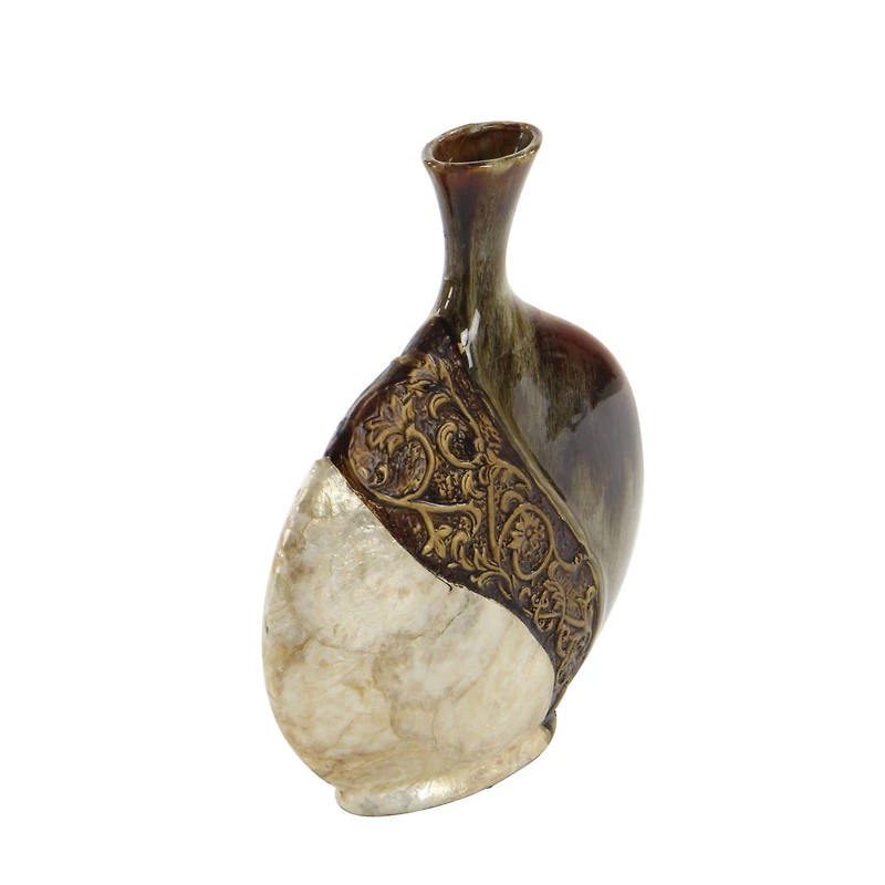 Brown Ceramic Traditional Vase, 14" x 11" x 3"