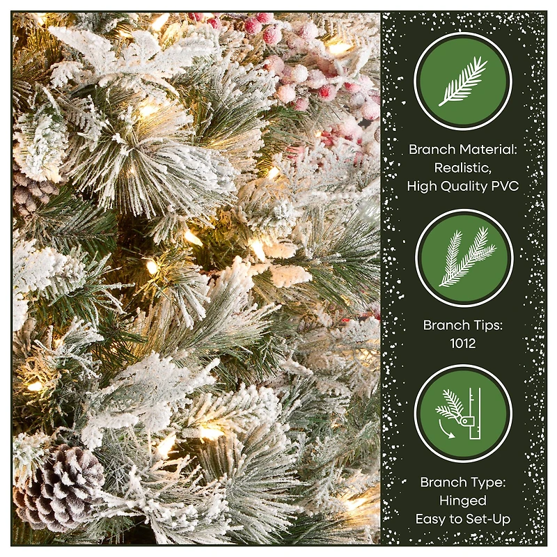 7.5ft. Pre-Lit Snowy Bedford Pine Artificial Christmas Tree, Clear Lights