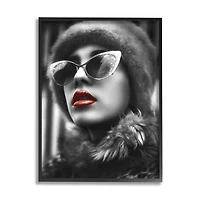 Stupell Industries Fashion Woman Red Lips Glam Sunglasses Fur Coat Framed Wall Art