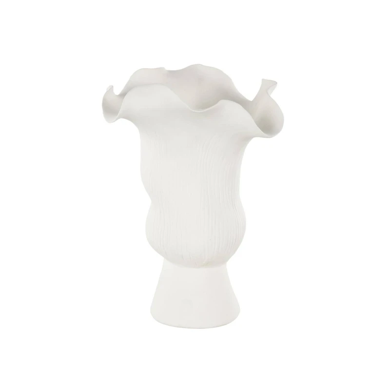 10.5" White Abstract Floral Ceramic Vase