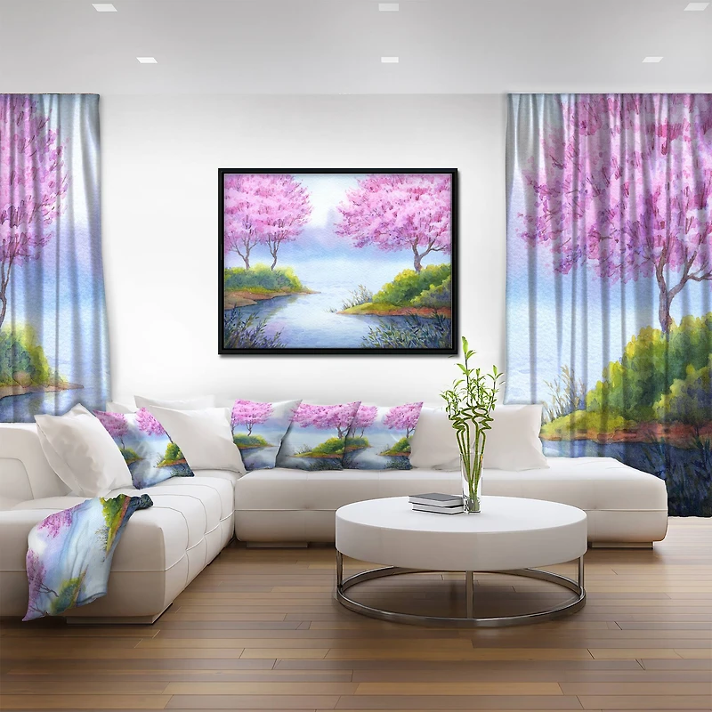 Designart - Flowering Trees Over Lake
