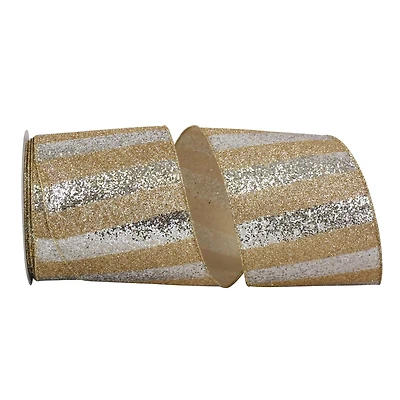 JAM Paper 4" x 10yd. Gold & Silver Duo Wired Glitter Bar Ribbon