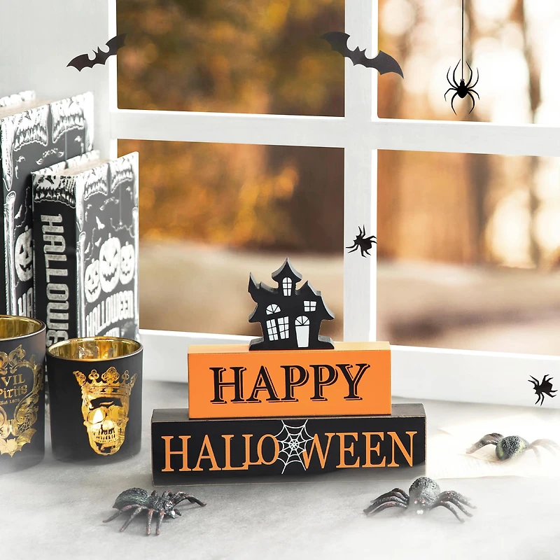 Glitzhome® 9.5" Happy Halloween Haunted House Block Sign