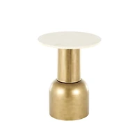 20" Gold Metal Pedestal Accent Table with Cream Marble Tabletop