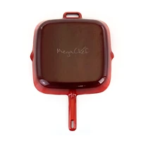 MegaChef 11" Square Red Enamel Cast Iron Grill Pan with Matching Grill Press