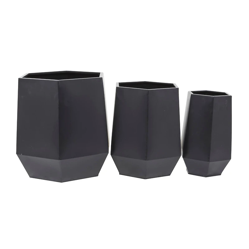 Black Modern Planter, Set of 3" 20", 16", 11"
