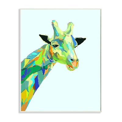 Stupell Industries Giraffe Abstract Shapes Blue Green Animal Design Wall Plaque
