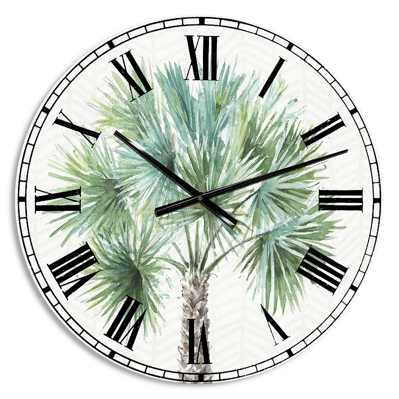 Designart Mixed Botanical Greens Palms III Farmhouse Wall Clock