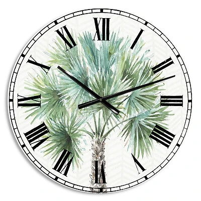 Designart Mixed Botanical Greens Palms III Farmhouse Wall Clock