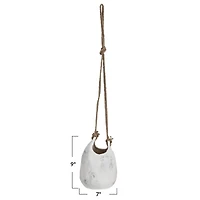 Hello Honey® 9.5" White Distressed Volcano Finish Hanging Stoneware Planter with Jute Rope Hanger