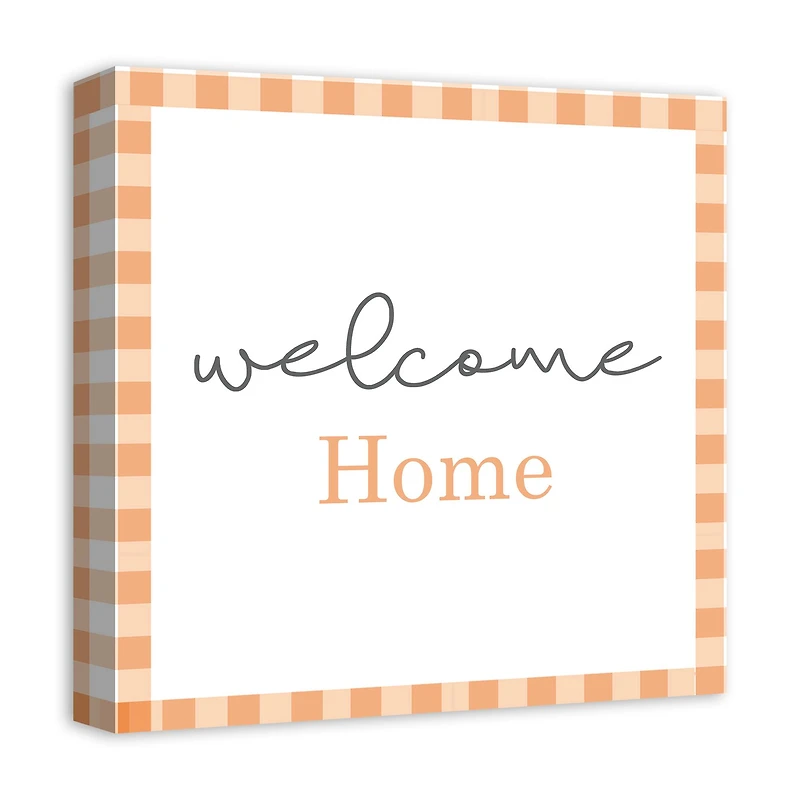 Orange Plaid Welcome Home Canvas Wall Art