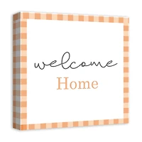 Orange Plaid Welcome Home Canvas Wall Art